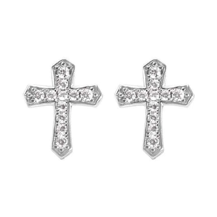 Rhinestone Cross Clip-On Stud Earrings - Stylish 925 Silver Accessories for All Occasions - Très Elite