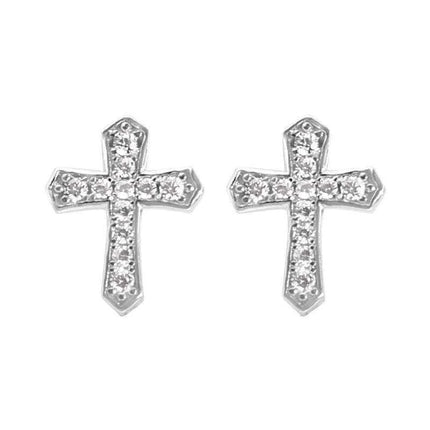 Rhinestone Cross Clip-On Stud Earrings - Stylish 925 Silver Accessories for All Occasions - Très Elite
