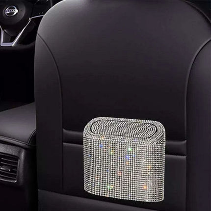 Rhinestone Elegance Car Trash Bin - Chic Auto Waste Container..