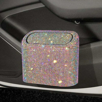 Rhinestone Elegance Car Trash Bin - Chic Auto Waste Container..