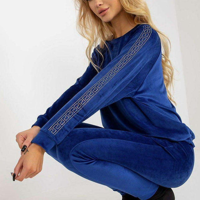 Rhinestone-Embellished Luxurious Velour Lounge Set