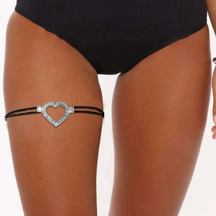 Rhinestone Heart Adjustable Thigh Chain Jewelry for Women with Elastic Harness - Très Elite