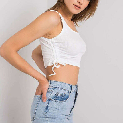 Ribbed Cotton Crop Top With Straps Casual White 215391 Women - Très Elite