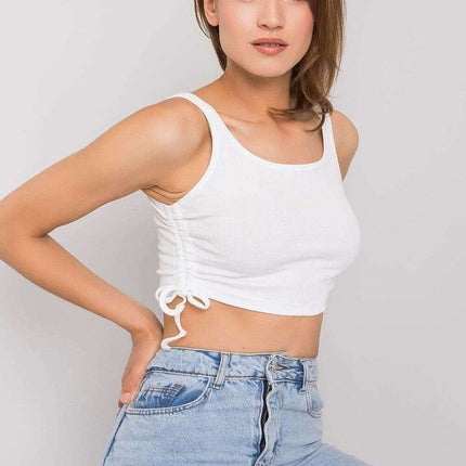 Ribbed Cotton Crop Top With Straps Casual White 215391 Women - Très Elite