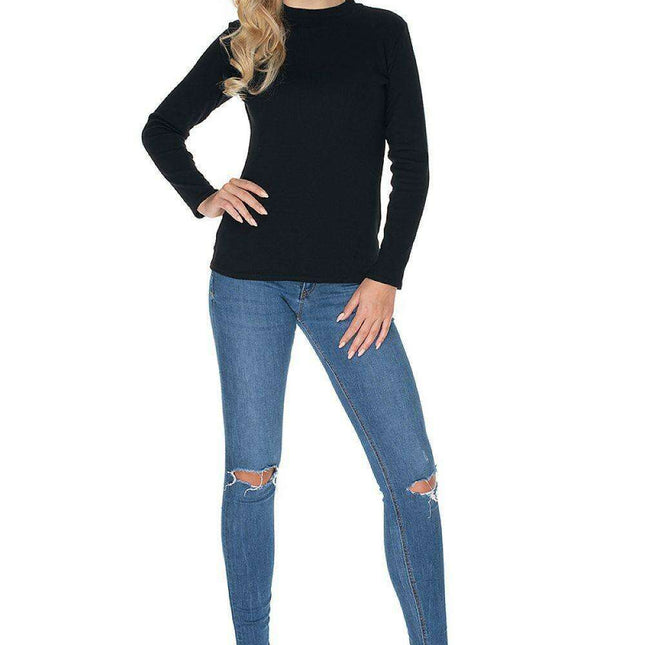 Ribbed Cotton Stand-Up Collar Peekaboo Blouse