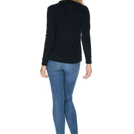 Ribbed Cotton Stand-Up Collar Peekaboo Blouse - Très Elite