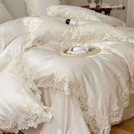 Romantic Chic French Lace Bedding Ensemble - Luxurious 1000TC Egyptian Cotton Duvet Cover, Sheets & Pillowcases Set - Très Elite