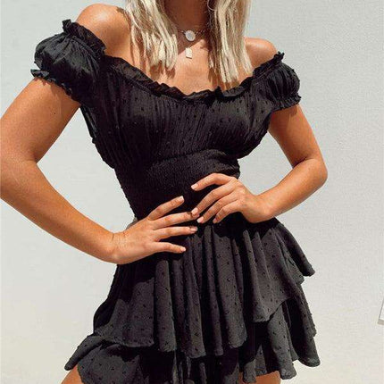 Romantic Earthy Pleated Dress with Cinched Waist and Asymmetrical Hem - Très Elite