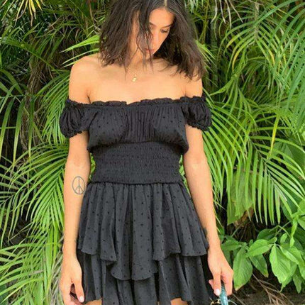 Romantic Earthy Pleated Dress with Cinched Waist and Asymmetrical Hem - Très Elite