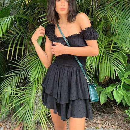 Romantic Earthy Pleated Dress with Cinched Waist and Asymmetrical Hem - Très Elite