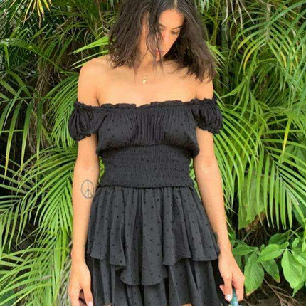 Romantic Earthy Pleated Dress with Cinched Waist and Asymmetrical Hem - Très Elite
