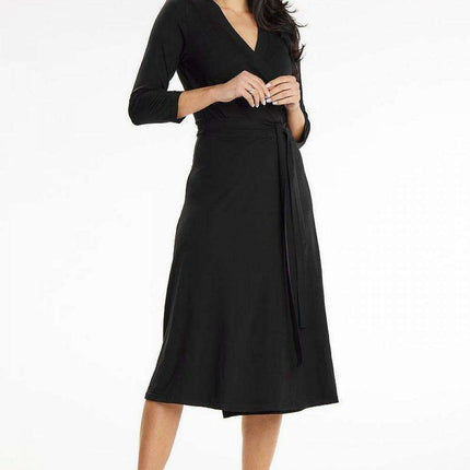 Romantic Envelope Top Midi Dress with Belted Waist - Très Elite
