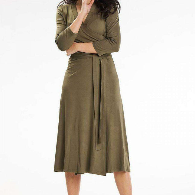 Romantic Envelope Top Midi Dress with Belted Waist