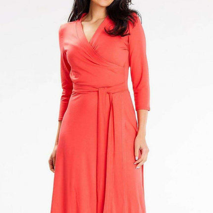 Romantic Envelope Top Midi Dress with Belted Waist