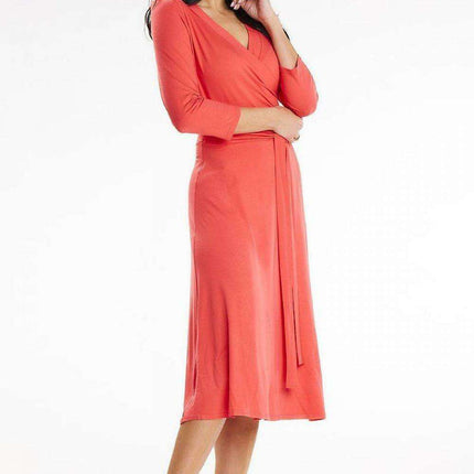 Romantic Envelope Top Midi Dress with Belted Waist - Très Elite