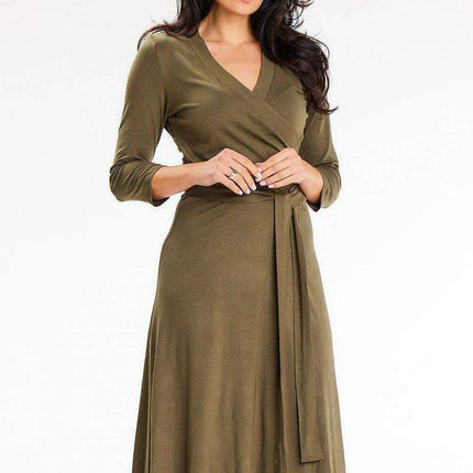 Romantic Envelope Top Midi Dress with Belted Waist