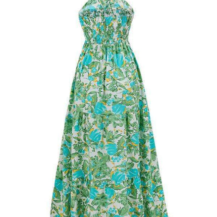 Romantic Floral Halter Maxi Dress with Delicate Ribbon Sleeves - Très Elite