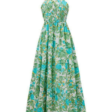 Romantic Floral Halter Maxi Dress with Delicate Ribbon Sleeves - Très Elite