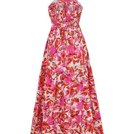 Romantic Floral Halter Maxi Dress with Delicate Ribbon Sleeves - Très Elite