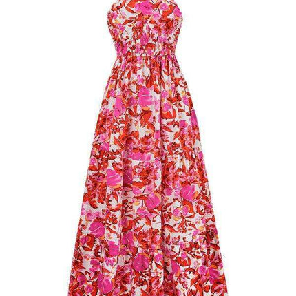 Romantic Floral Halter Maxi Dress with Delicate Ribbon Sleeves - Très Elite