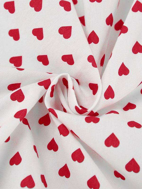 Romantic French Love Print Puff Sleeve A-Line Skirt for Spring-Summer