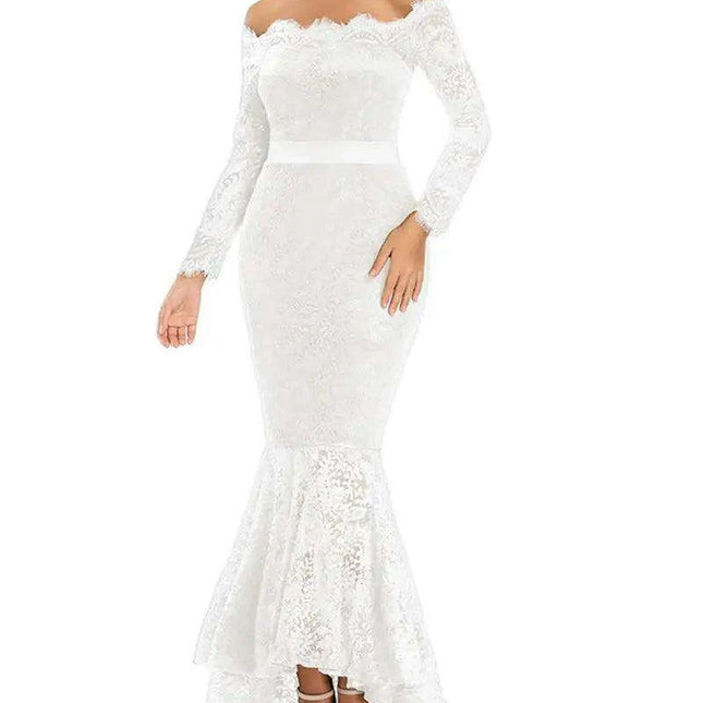 Romantic Off-Shoulder Mermaid Wedding Dress with Elegant Floral Lace Accents
