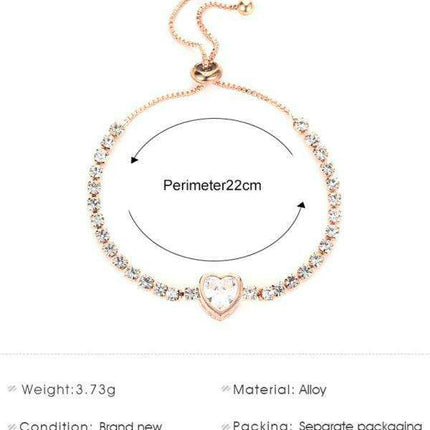 Rose Gold Heart Bracelet with Zircon and Diamond Accents - Elevate Your Accessories Collection - Très Elite