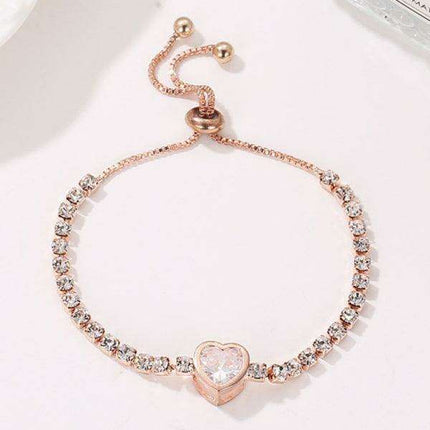 Rose Gold Heart Bracelet with Zircon and Diamond Accents - Elevate Your Accessories Collection - Très Elite