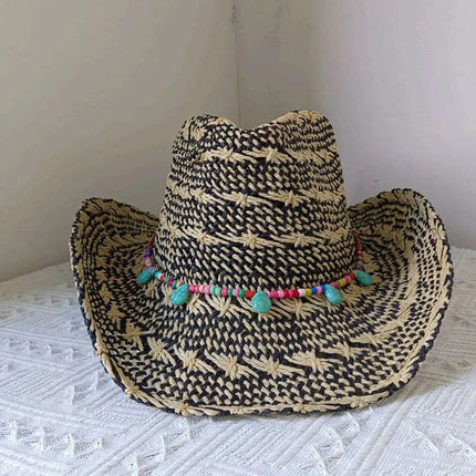 Rose Red Cowboy Straw Hat - Adjustable Wide Brim Sun Hat for All Seasons - Très Elite