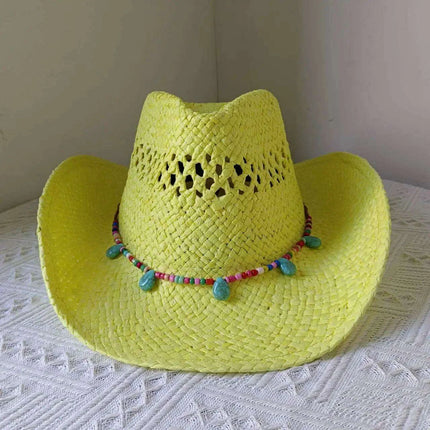 Rose Red Cowboy Straw Hat - Adjustable Wide Brim Sun Hat for All Seasons - Très Elite