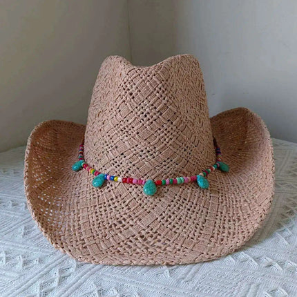 Rose Red Cowboy Straw Hat - Adjustable Wide Brim Sun Hat for All Seasons - Très Elite