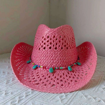Rose Red Cowboy Straw Hat - Adjustable Wide Brim Sun Hat for All Seasons - Très Elite