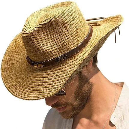 Rose Red Cowboy Straw Hat - Adjustable Wide Brim Sun Hat for All Seasons - Très Elite