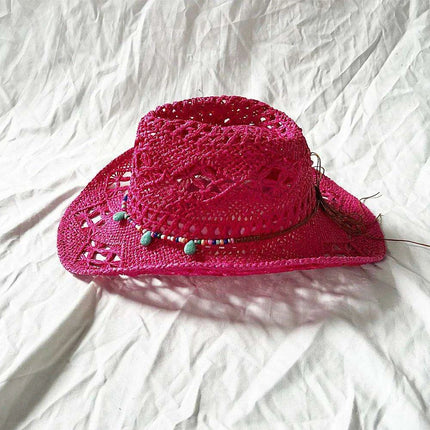 Rose Red Cowboy Straw Hat - Adjustable Wide Brim Sun Hat for All Seasons - Très Elite