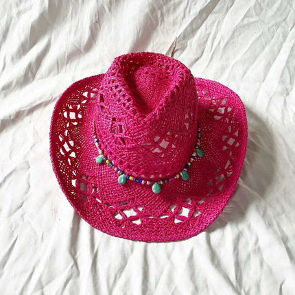Rose Red Cowboy Straw Hat - Adjustable Wide Brim Sun Hat for All Seasons - Très Elite
