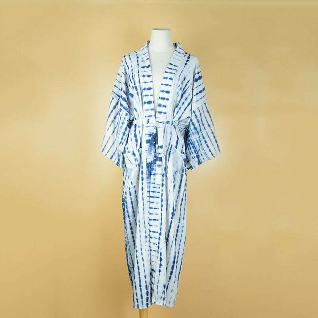 Lace-up Print Sun Shirt Long Sleeve Beach Resort Bikini Jacket