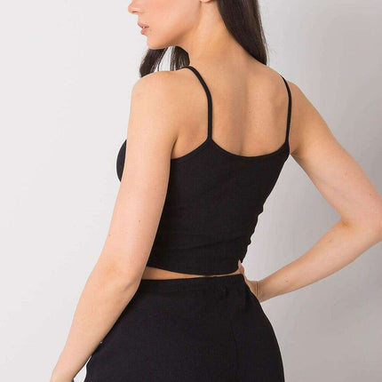 Rue Paris Black Ribbed Tank Top Cotton Elastane Everyday - Très Elite