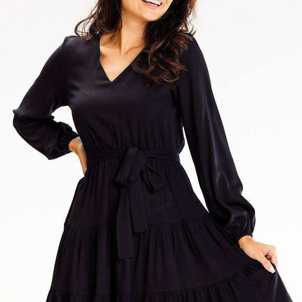 Ruffled Bell Sleeve Elastic Waist Midi Dress