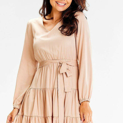 Ruffled Bell Sleeve Elastic Waist Midi Dress