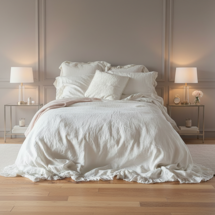 Ruffled White Washed Linen Duvet Cover