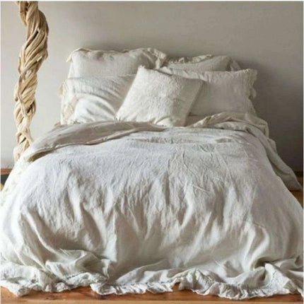 Ruffled White Washed Linen Duvet Cover