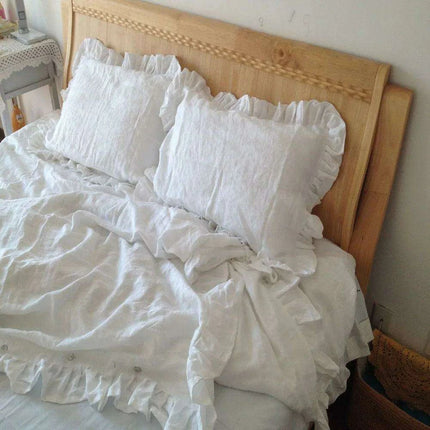Ruffled White Washed Linen Duvet Cover
