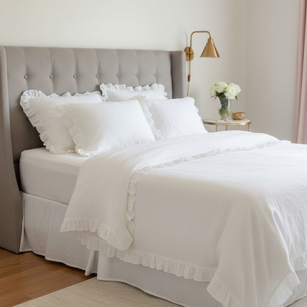 Ruffled White Washed Linen Duvet Cover