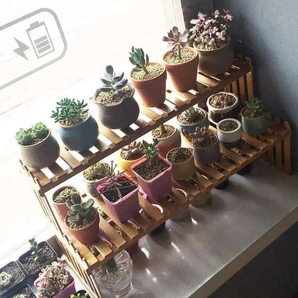 Rustic 2-Tier Bamboo Plant Stand – Stylish Indoor Organizer for Succulents and Greenery - Très Elite