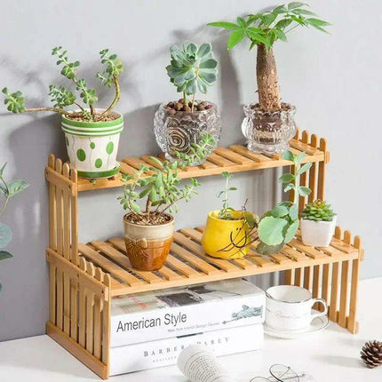 Rustic 2-Tier Bamboo Plant Stand – Stylish Indoor Organizer for Succulents and Greenery - Très Elite