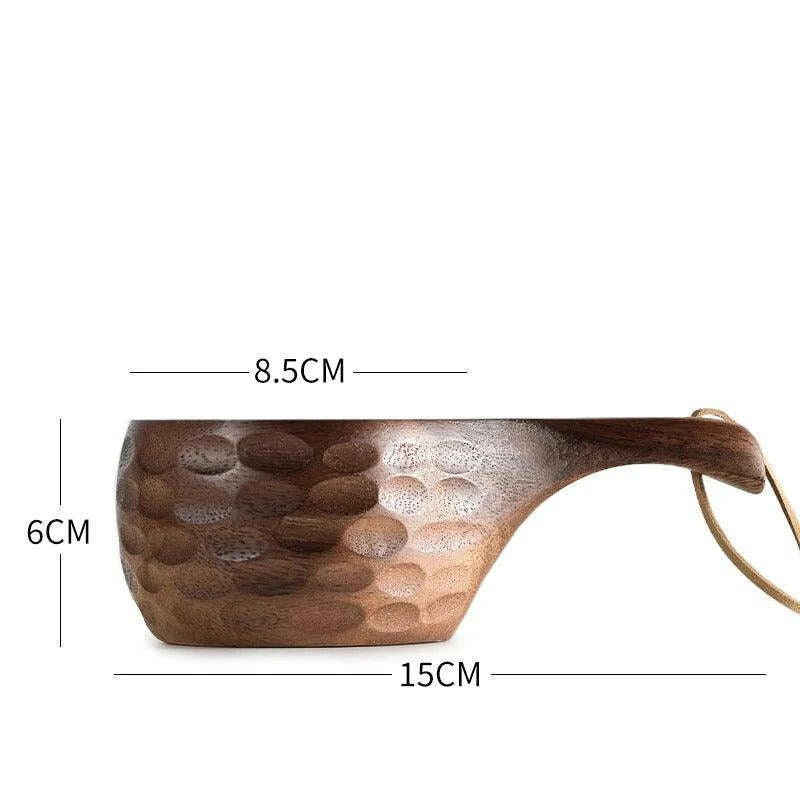 Rustic Acacia Wood Outdoor Mug - Elegant Camping Coffee & Milk Cup with Practical Rope Handle - Très Elite