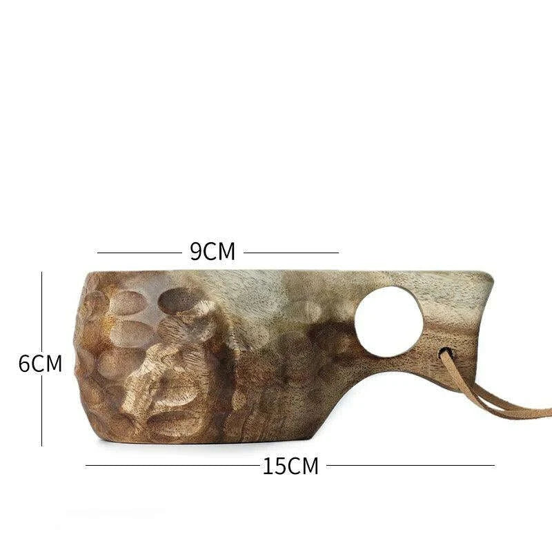 Rustic Acacia Wood Outdoor Mug - Elegant Camping Coffee & Milk Cup with Practical Rope Handle - Très Elite