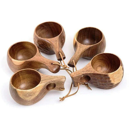 Rustic Acacia Wood Outdoor Mug - Elegant Camping Coffee & Milk Cup with Practical Rope Handle - Très Elite
