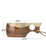 Rustic Acacia Wood Outdoor Mug - Elegant Camping Coffee & Milk Cup with Practical Rope Handle - Très Elite