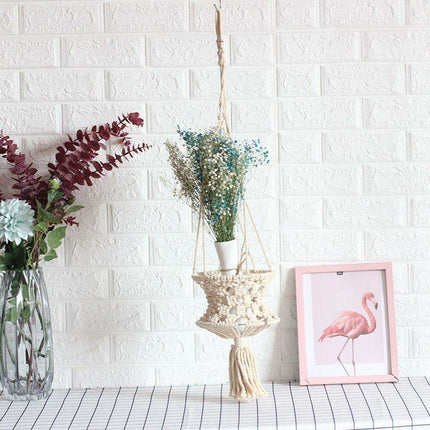 Rustic Beige Hand-Woven Macramé Plant Hanger